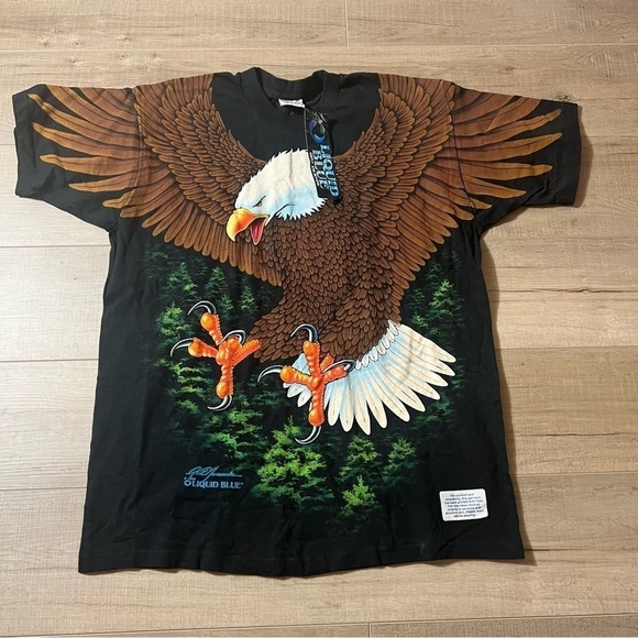 Vintage 1994 Mens Liquid Blue All Over Print Eagle Shirt Rich Normandin XL NOS